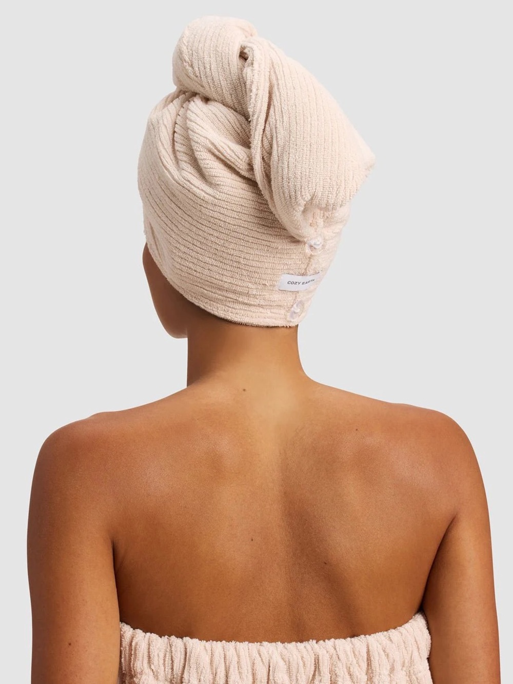 NWT COZY EARTH Plush Ribbed Terry Hair Wrap Towel Petal Absorbent Lux
